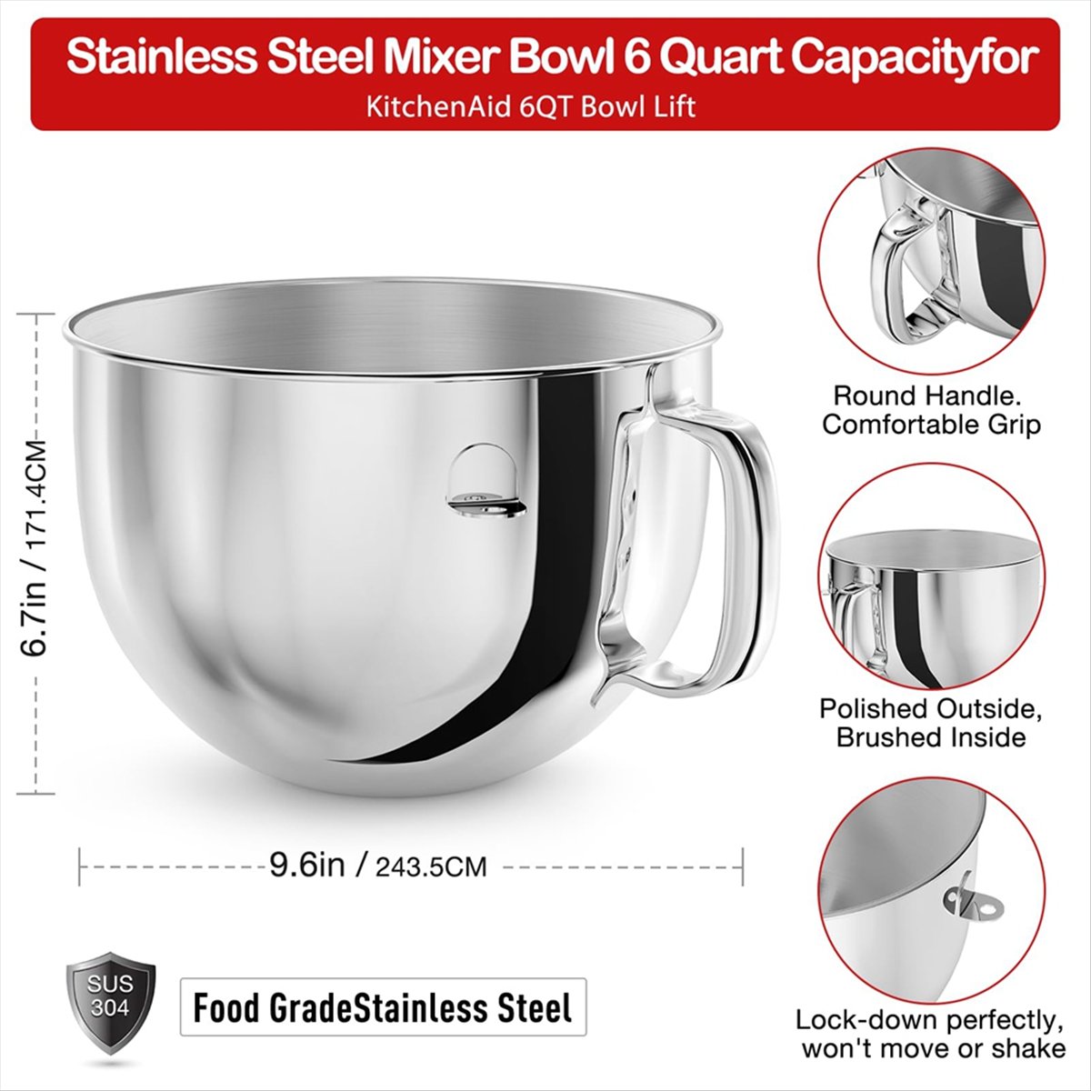 6QT Stainless Steel Mixer Bowl - Stand Mixer recension och pris